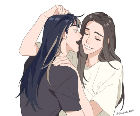 Mimin Gidle Fanart, Lesbian Art, Yuri Manga, Lgbt Art, Asian Babies, Yuri Anime, Boy Pictures, Pose Reference Photo, Gay Art