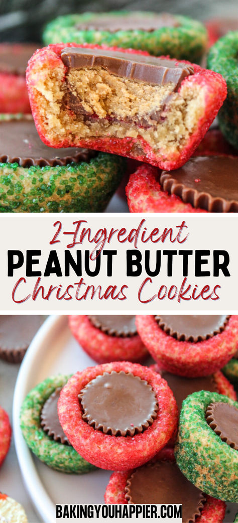 2-Ingredient Peanut Butter Cup Christmas Cookies, a super easy to make semi-homemade Christmas cookie that stands out on any cookie tray! Cookie Trays For Christmas, Christmas Cookie Tray Presentation, Cookie Tray Ideas, Christmas Cookies Easy Recipes, Homemade Christmas Desserts, Christmas Dessert Tray, Christmas Cookie Tray, Sweet Easy Recipes, Christmas Cookie Party