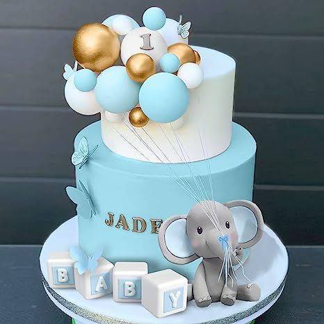 Elephant Theme Birthday Cake, Blue And White 1st Birthday Cake, Cakes For 1st Birthday Boy, Baby Boys Birthday Themes, Tort Baby Shower Boy, Elephant Baby Shower Cake Boy, Cake For 1st Birthday Boy, 1st Birthday Cake Ideas For Boys, Baby Shower Boy Cake Ideas