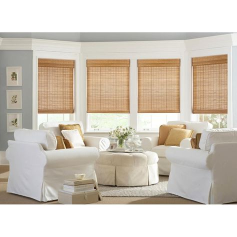 Bay Isle Home No Tools No Drill Cordless Bamboo Roman Shades Light Filtering | Wayfair Sunroom Blinds, Light Filtering Window Treatments, Bamboo Roman Shades, Privacy Shades, Rattan Shades, Bamboo Blinds, Bamboo Shades, Wooden Blinds, Shades Blinds