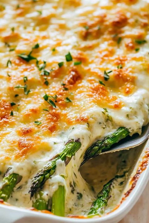 Cheesy Asparagus Casserole 11 How To Cook Asparagus In The Oven, Canned Asparagus Recipes, Asparagus With Sauce, Xmas Side Dishes, Cheesy Asparagus Casserole, Recipes With Asparagus, Chicken Asparagus Bake, Cheesy Baked Asparagus, White Asparagus Recipes