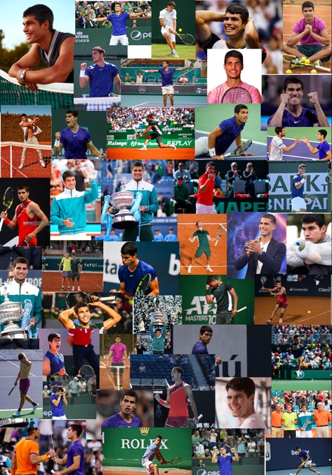 Tennis Collage, Wallpaper Collages, Tennis Wallpaper, Sport Wallpaper, Tennis Lifestyle, Tennis Pictures, Jannik Sinner, Tennis Aesthetic, Carlos Alcaraz