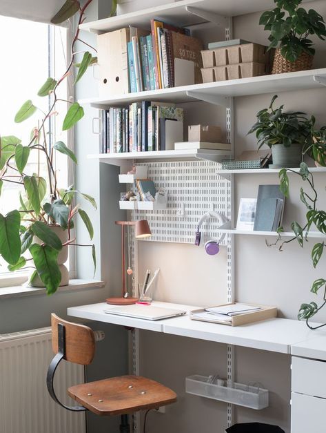 Boho Teen Bedroom, Shelves And Desk, Beige Desks, Teen Desk, Green Room Decor, Paid Partnership, Beige And Green, Desk Area, Small Home Offices