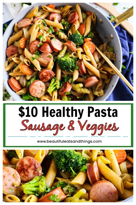 Noodle And Veggie Recipes, Sausage Pasta With Vegetables, Chicken Sausage Veggie Pasta, Sausage Pasta Veggie Recipes, Sausage Vegetable Pasta, Sausage And Veggie Pasta, Healthy Sausage Pasta, Pasta With Vegetables Recipes, Whole Wheat Pasta Recipe Healthy