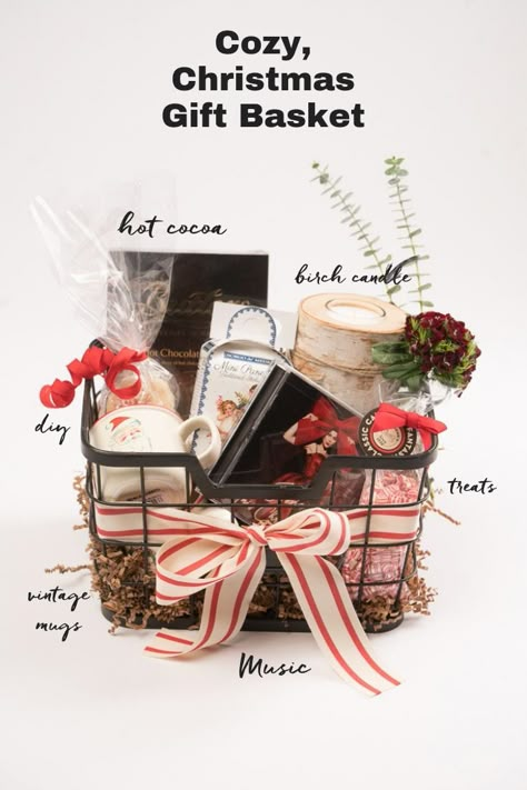 There is something so SWEET about a beautiful, personalized Christmas gift basket. We created our favorite to hold so much including the melodies of amazing holiday songs by Jessie J and two vintage mugs of silky hot chocolate. #ad #worldmarket Cozy Christmas Gift Basket, Winter Gift Basket, Baskets Christmas, Birch Candles, Basket Christmas, Christmas Cozy, Holiday Songs, Diy Gift Baskets, Basket Gift