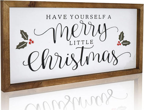 Have Yourself A Merry Little Christmas Framed Wall Art - Solid Wood Sign with Holiday Quote, Christmas Home Decoration - 16 x 8 Inches Holiday Quote, Christmas Phrases, Door Hangers Diy, Making Signs On Wood, Holiday Quotes, Christmas Signs Wood, Christmas Frames, Christmas Wall Decor, Christmas Wall Art