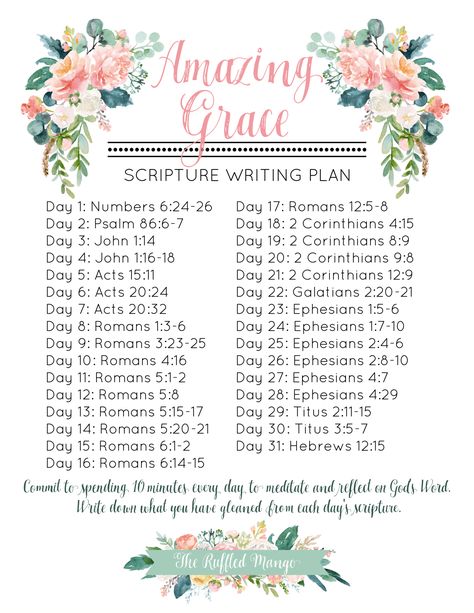 March Scripture Writing Plan: Amazing Grace - The Ruffled Mango August Scripture Writing Plan 2023, March Scripture Writing Plan 2024, March Scripture, Godly Affirmations, Scripture Writing Plan, Prayer Journal Template, Proverbs Woman, Christian Journals, Positivity Challenge