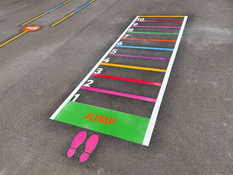 Gallery | Fun & Active Playgrounds | Playground Markings Floor Games For Kids, Kindergarten Playground, School Playground Ideas, Playground Ideas, School Playground Paint Ideas, Sidewalk Games Painted, Playground Murals Schools, School Playground Painted Games, Best School Playgrounds