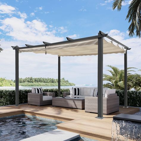 Pergola With Canopy, Permanent Gazebo, Terraced Backyard, Sun Shade Canopy, Retractable Pergola, Sun Shelter, Retractable Canopy, Aluminum Pergola, Pergola Canopy