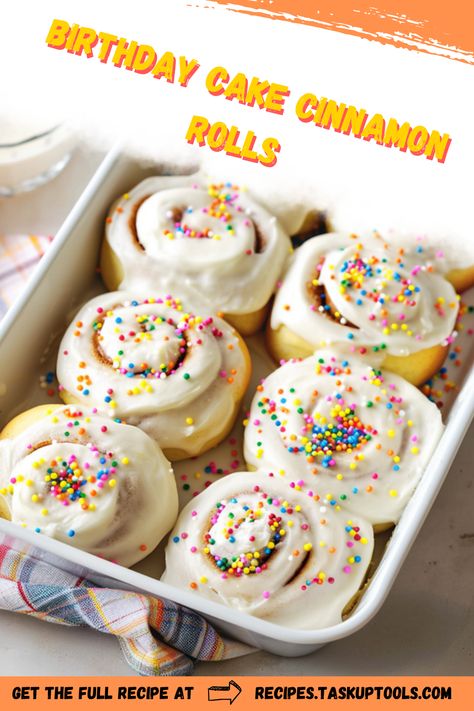 Indulge in a sweet twist on two beloved treats with this Birthday Cake Cinnamon Rolls recipe. Perfect for special occasions, these fluffy cinnamon rolls are infused with vanilla and topped with a festive sprinkle-studded glaze. Whether you're celebrating at home or just craving a unique breakfast, these rolls offer a delightful surprise in every bite. Easy to make and sure to impress, these cinnamon rolls are the perfect way to start your day or wow your guests. Click to discover the step-by-step guide to creating this Cinnamon Roll Birthday Cake, Cinnamon Roll Birthday, Roll Birthday Cake, Cake Cinnamon Rolls, Unique Breakfast, Cake Cinnamon, Colorful Birthday Cake, Whipped Cream Cheese Frosting, Fluffy Cinnamon Rolls