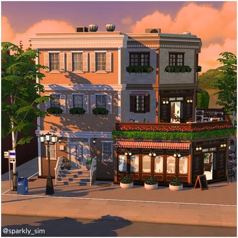 The Sims 4 | Charming Bistro🍷🍴☕ Full speed build video on my YouTube channel (link in bio) EA Gallery ID: SparklySim #thesims4 #ts4 #thesims #thesims4house #ts4build #thesims4build #showusyourbuilds #simstagram #simscommunity #simsaddict #sims #sims4 #somesimlishbuild #simsdecor #cozybistrokit #cozybistro Sims 4 Commercial Builds, Sims 4 Willow Creek Map Ideas, Sims 4 Bistro, Sims 4 Coffee Shop, Sims Inspiration, Sims Houses, Sims Builds, Casas The Sims 4, Sims Building