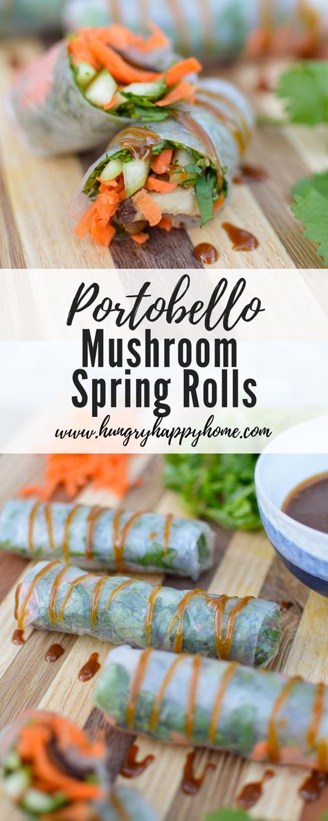 Portobello Mushroom Spring Rolls Recipe Mushroom Spring Rolls, Mushroom Vegan, Vegetarian Spring Rolls, Vegan Spring Rolls, Portobello Mushroom Recipes, Veggie Spring Rolls, Fresh Spring Rolls, Natural Cooking, Marinated Mushrooms