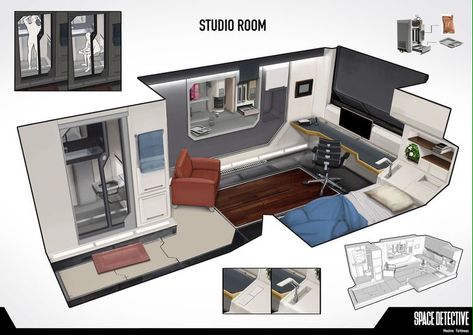 Scifi Room, Sci Fi Room, Futuristic Room, Futuristic Bedroom, Scifi Interior, Feng Zhu, Spaceship Interior, Sci Fi City, Sci Fi Design