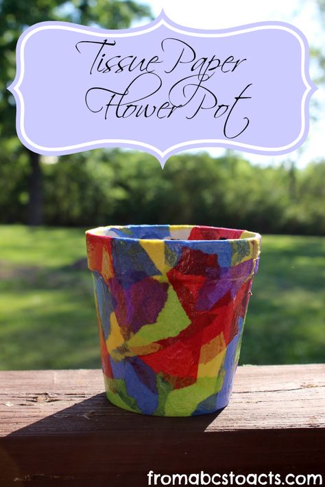 Springtime Crafts for Kids - Tissue Paper Flower Pot Paper Flower Pot, Springtime Crafts, Mother's Day Projects, Tissue Paper Crafts, Mother's Day Activities, Flower Pot Crafts, Mothers Day Crafts For Kids, Classroom Crafts, Flower Ideas