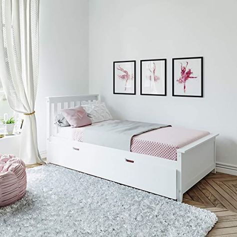 Bed For Girls Room, Kids Bed Design, Bed Frame With Headboard, Bunk Bed With Trundle, Bed Wood, Bed Storage Drawers, Dekorasi Kamar Tidur, Small Bed, Farmhouse Bedding