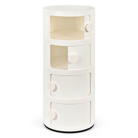 This plastic white chest table is very adaptable to various scenes. It can be a jewelry organizer in your bedroom, a large-capacity toy collector and decorated display in your living room, or a book and file holder in your study. Its round curve design makes it safe in different spaces, and you can easily avoid bumping into it, thus making you free from injuries. Each layer can be disassembled, and also can be stacked. Size: 4 Tier. Furniture For Room Bedrooms, Bedroom Nessesities, Cute Room Storage Ideas, Things To Make Your Room Cozy, Cute Bedroom Decor Ideas Small Spaces, Chest Table, Nightstand White, Bedroom Nightstand, Bedroom Updates