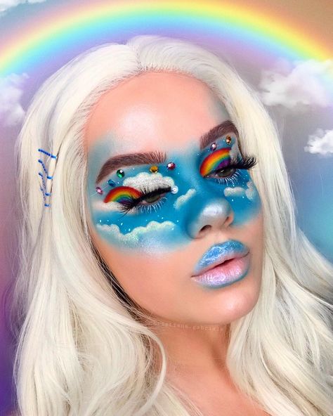 pinterest: @puregold340🌸 instagram: @pure.gold340✨ twitter: @vibrant_one27💗 Cloud Makeup, Fantasy Make-up, Make Up Designs, Face Art Makeup, Halloween Makeup Inspiration, Rainbow Makeup, Colorful Eye Makeup, Creative Eye Makeup, Crazy Makeup