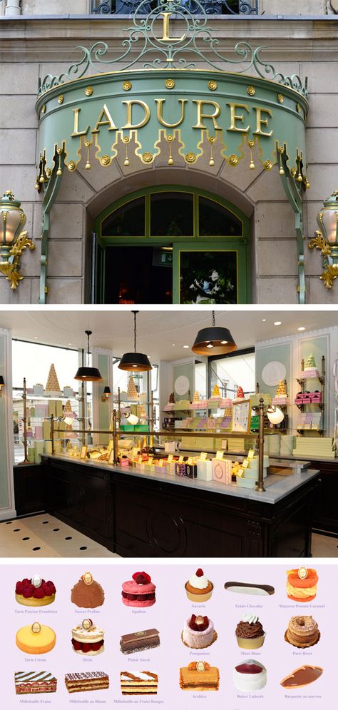 Iconic patissiere, Laduree of Paris - my absolute must-stop place every time I'm there … just down from the Arc. yummy! Paris Bakery Patisserie, Laduree Champs Elysee, Pastel Macaroons, Paris Tea, Craft Food, Bakery Interior, Laduree Paris, Australia Fashion, Food Stations