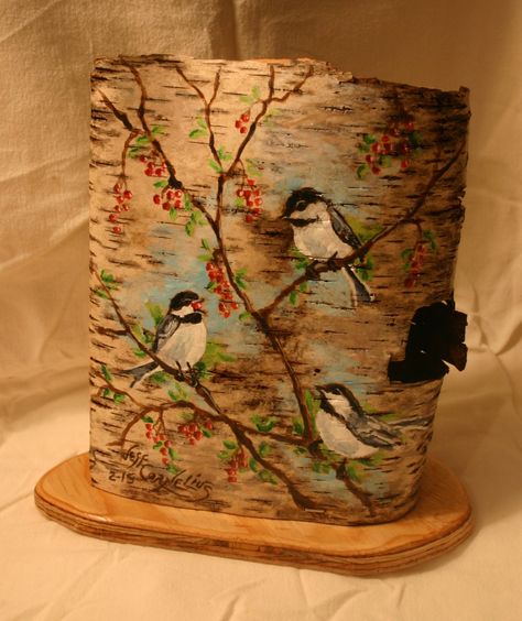 Painting On Birch Bark Art Projects, Birch Bark Painting, Painting On Birch Bark, Bark Art Projects, Birch Bark Crafts Diy, Birch Bark Art, Birch Bark Decor, Tree Bark Crafts, Bark Idea