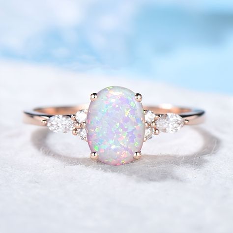 White Gold Opal Engagement Ring, October Birthstone Engagement Ring, October Birth Stone Ring, Opal Vintage Engagement Ring, Engagement Rings With Opal, Opal Engagement Ring Silver, Vintage Rose Gold Wedding Ring, Rose Gold Opal Engagement Ring, Vintage Wedding Rings Rose Gold