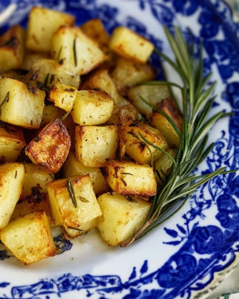 Golden and crispy Italian roasted potatoes seasoned with rosemary and garlic, served on a traditional blue and white ceramic plate, perfect for a Thanksgiving Italian side dish. Italian Potatoes Recipes, Italian Roasted Potatoes, Italian Thanksgiving Recipes, Italian Sides, Italian Side Dish, Italian Thanksgiving, Italian Side Dishes, Italian Potatoes, Italian Roast