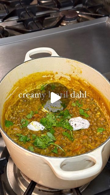 bonnie weddell on Instagram: "Creamy lentil Dahl 🤎
spice mix:
1tsp ground ginger 
1tsp chilli flakes
1tsp paprika
1tsp cumin 
1 heaped tbsp hot curry powder 

4 cloves of garlic 
2 large vine tomatoes 
2x tins green lentils
2x coconut milk 
Olive oil
salt & pepper 
(Optional) corriandor, coconut yoghurt and naan bread to serve 🤎

fry your spice mix with no oil for 30 - 60 seconds then add the garlic, olive oil and tomatoes and simmer for 5 minutes. then add the lentils and coconut milk and let it simmer for about an hour…. stir it every once in a while so it doesn’t stick to the bottom of the pan. season with salt and pepper to taste and serve up with coriander, coconut yoghurt and a carb of your choice 🤎 enjoy 

#vegan #recipe #food #healthy #guthealth #protein #nutrition #veganrecipes Gluten Free Indian Recipes, Creamy Lentils, Vegan Lentil Curry, Green Lentil Recipes, Red Lentil Recipes, Dahl Recipe, Vine Tomatoes, Lentil Curry Recipes, Cooking Vegetarian