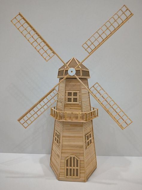 Eiffel Tower Craft, Toothpick Sculpture, Windmill Diy, Windmill Art, Family Tree Wall Art, Diy Popsicle Stick Crafts, Garden Windmill, Time And Patience, Windmill Decor