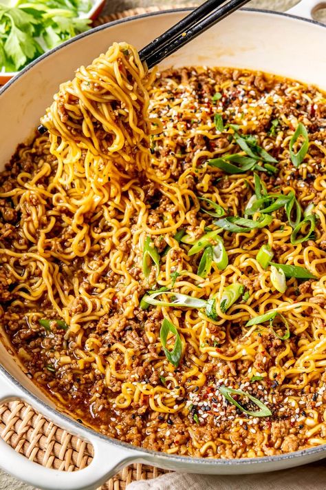 ONE POT GROUND MONGOLIAN BEEF RAMEN NOODLES Ground Beef And Broccoli Ramen, Mongolian Beef Ramen Noodles, Dairy Free One Pot Meals, Ramen And Ground Beef Recipe, Gluten Free Dairy Free Ground Beef, Dairy Free Beef Recipes, Ramen Ground Beef, Ground Beef Ramen Noodle Recipes, Ground Pork Ramen