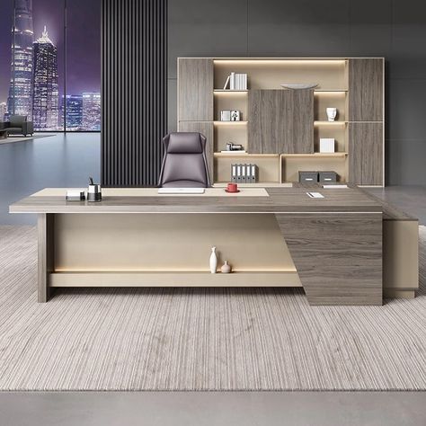 Solid Wood Office Desk, Modern Bureau, L Shaped Executive Desk, Office Table Design, Office Interior Design Modern, Executive Office Desk, Table Office, Minimalist Office, Luxury Office