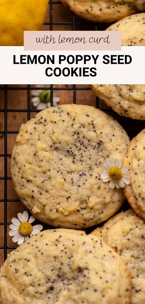 These lemon poppy seed cookies are soft and chewy with ribbons of lemon curd swirled throughout! They're bursting with the same bright and buttery lemon flavor as lemon poppy seeds muffins. These cookies are made without a mixer and are perfect for beginner bakers. Lemon Poppyseed Shortbread Cookies, Crumbl Cookie Copycat Lemon Poppyseed, Lemon Poppyseed Cookies Crumbl, Lemon Poppy Seed Cookies Recipe, Lemon Poppy Seed Cupcakes, Lemon Poppy Seed Cookies, Lemon Poppyseed Muffins, Lemon Poppyseed, Poppy Seeds