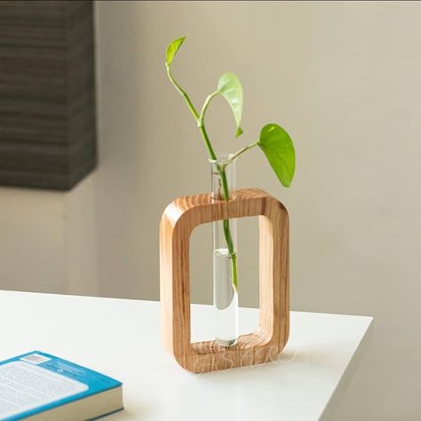 HS ART Wooden Table Flower Vase Decor Plant Holder for Home Office Living Room (1) Test Tube Plant Holder, Wooden Flower Vase, Modern Flower Vase, Room Minimalist, Tree House Decor, Table Flower, Flower Vases Decoration, Flower Room, Home Office Living Room