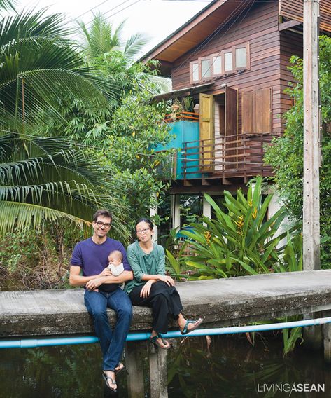 Sustainable Living in a Tropical House /// Living ASEAN House In Thailand, Stilt House, Stilt Houses, No Tv, Samut Prakan, Tropical Lifestyle, Tropical House Design, Bamboo House Design, Thai House