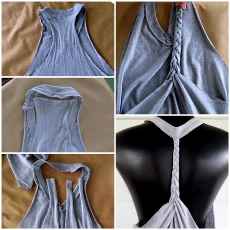 Need to start getting crafty! Would live to make this for CrossFit! Umgestaltete Shirts, Diy Cut Shirts, Cut Up Shirts, Diy Sy, Diy Tank, Diy Projektit, Diy Vetement, Floral Jeans, Creation Couture