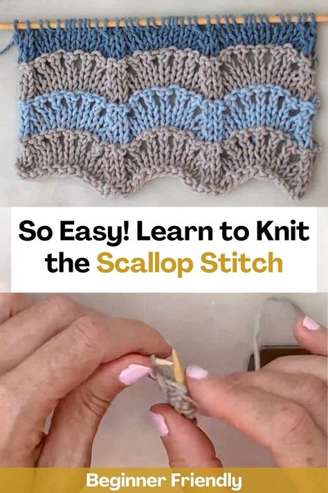 With this video tutorial, you can learn how to knit this beautiful scallop stitch. The creator of this video will give you all the instructions you need step by step! This pretty seashell inspired knit stitch is great for scarves, shawls and blankets.This stitch may seem complicated at first glance, but it's actually super easy to knit! The pattern of this stitch is created by repeating 6 rows. I changed the thread color every 6 rows to emphasize the scallop pattern... Interlocking Shell Stitch Free Pattern, Shell Trellis Stitch, Knit Shell Pattern, Knitting Scalloped Edge, Seashell Knitting Pattern, Seashell Knitting Stitch, Seed Stitch Blanket, Knitting Patterns Free Blanket, Shell Pattern