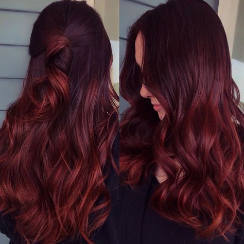 Red velvet is the unexpected summer hair color the internet has bolstered to popularity. From blowouts to braids, deep red is majorly trending. Click here to get inspired. Red Velvet Hair Color, Deep Red Hair, Red Balayage Hair, Wine Hair, Red Hair Inspo, Dark Red Hair, Hair Color Auburn, Velvet Hair, Auburn Hair