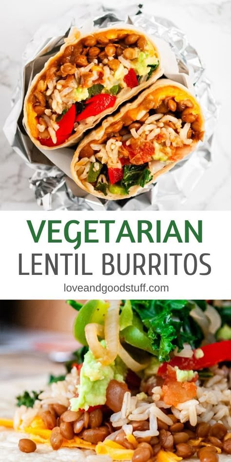 Burrito Vegetarian, Vegetarian Burritos, Fajita Veggies, Lentils Rice, Vegetarian Burrito, Spiced Lentils, Vegetarian Mexican, Burritos Recipe, Vegetarian Sandwich