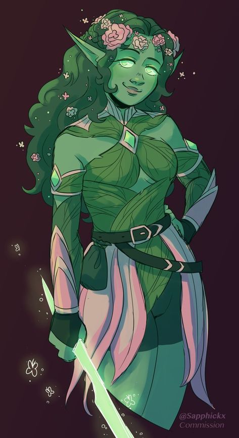 Eladrin Druid Female, Dnd Faerie, Eladrin Elf Dnd, Spring Character Design, Dnd Eladrin Elf, Dnd Soulknife Rogue, Dryad Female, Summer Elf Dnd, Eladrin Rogue