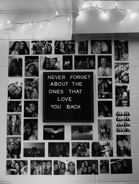 Wall Pictures Ideas Bedroom, Photo Wall Collage Memories, Picture Wall Ideas Boyfriend, Photo Wall Collage Boyfriend, Photo Wall Collage Bedroom Black And White, Mini Pictures On Wall, Cute Ways To Put Pictures On Your Wall Without Frames, Memory Wall Ideas Bedroom, Photo Wall Collage Quotes