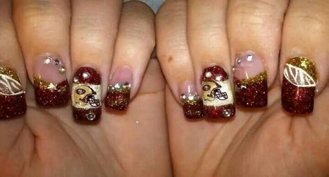 Niners 49ers Nails, Nails Girly, Acrylic Gel Nails, Finger Art, Glass Nail, Lovely Nails, Finger Nails, Nail Looks, Shower Themes