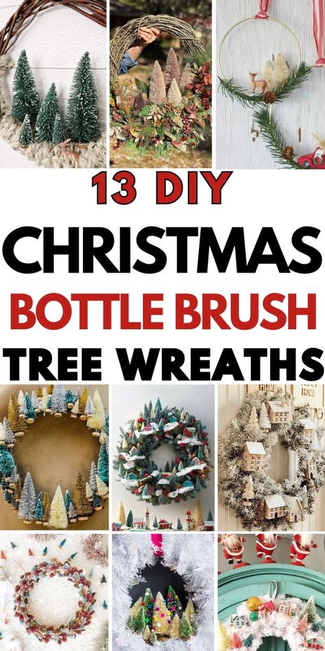 🎄 16 DIY Bottle Brush Tree Wreath Ideas ✂️ Craft festive wreaths with bottle brush trees for a charming holiday touch! Perfect for walls, doors, or displays, these ideas are simple and stunning. 🌟 #DIYDecor Bottle Brush Wreath Diy, Bottle Brush Crafts, Bottle Brush Christmas Tree Crafts, Bottle Brush Wreath, Crafts With Bottle Brush Trees, Bottle Brush Tree Wreath, Decorating With Bottle Brush Trees, Bottle Brush Tree Centerpiece, Bottle Brush Trees Display