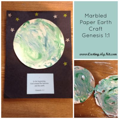 Try this fun, messy, beautiful marbled paper earth craft with children in VBS, children's ministry, homeschool, or Sunday School to illustrate Genesis 1:1 Answers In Genesis Vbs 2024 Crafts, Earth Craft, Messy Crafts, Vbs 2024, Black Construction Paper, Bible School Crafts, Marbled Paper, Genesis 1, Bible Activities