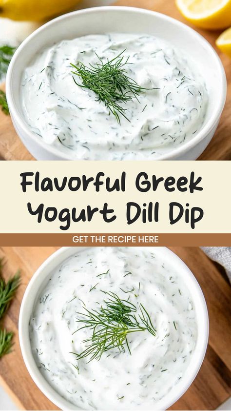 Indulge in a delicious snack with this creamy Greek yogurt dill dip recipe. Perfect for dipping vegetables, pita chips, or even spreading on sandwiches. Made with simple ingredients and bursting with fresh flavors, this dip is sure to become a go-to favorite for any gathering or solo snacking session. Whether you're hosting a party or just looking for a healthier alternative to traditional dips, this easy-to-make recipe will satisfy your craving for something tasty and satisfying. Greek Yogurt Dipping Sauce Chicken, Ww Dips Greek Yogurt, Easy Yogurt Dip, Dill Dip Greek Yogurt, What To Make With Plain Greek Yogurt, Healthy Dill Dip, Dip Using Greek Yogurt, Greek Yogurt Dip Recipes, Ranch Dip With Greek Yogurt