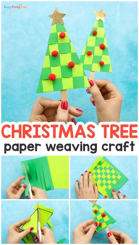 Festive kids' Christmas craft! Paper weaving Christmas trees. Fun craft project! #kidscraft #christmascraft #craftforkids Weaving Christmas, Christmas Wreath Supplies, Easy Christmas Crafts For Kids, Christmas Tree Craft, Weaving For Kids, Christmas Crafts For Toddlers, Christmas Kindergarten, Christmas Craft Supplies, Tree Craft