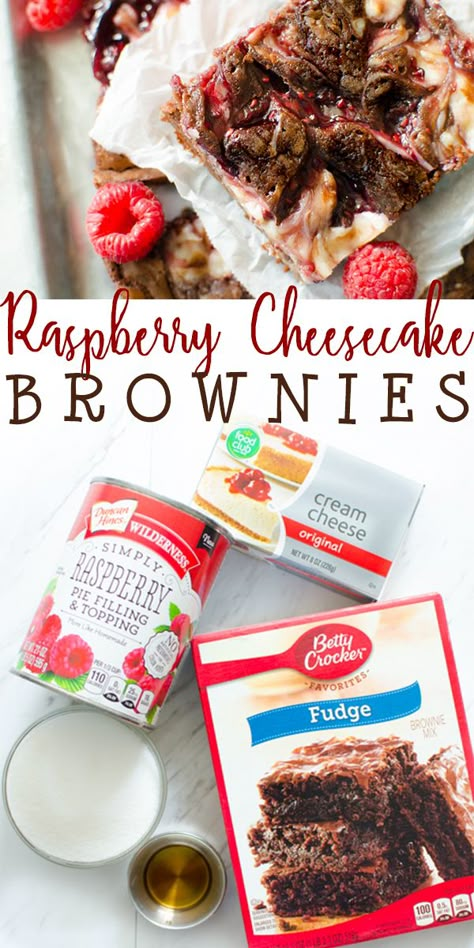 Box Mix Desserts, Recipes With Raspberry Pie Filling, Box Brownie Recipes, Easy Raspberry Desserts Quick, Easy Raspberry Desserts, Easy Cheesecake Brownies From Box Recipes, Raspberry Pie Filling Recipes, Raspberry Cream Cheese Brownies, Strawberry Swirl Brownies