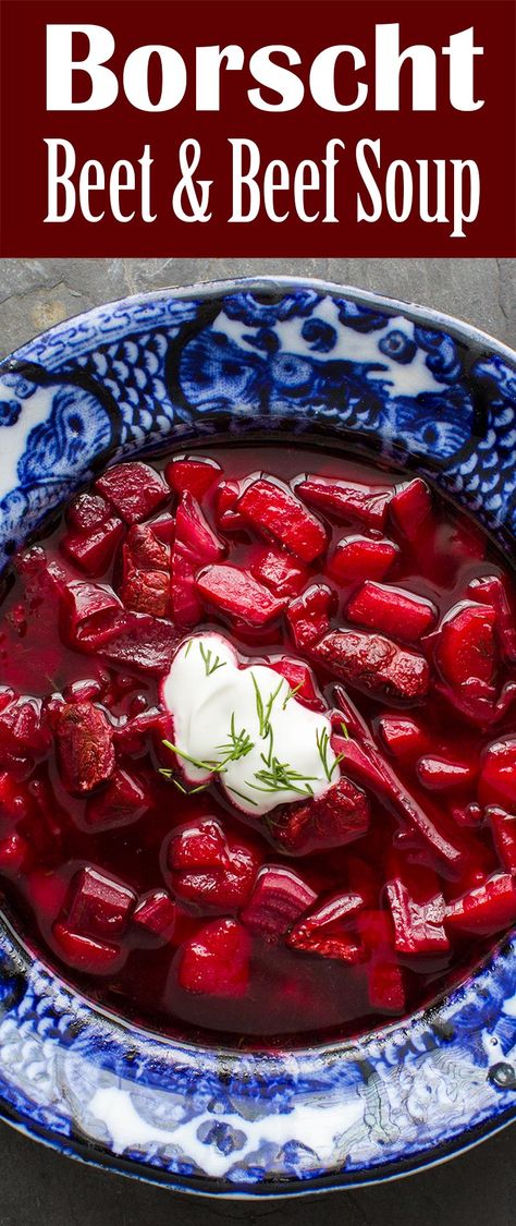 Beet Soup Recipes, Potatoes Cabbage, Borscht Recipe, Borscht Soup, Carrots Potatoes, Beef Shank, Beet Soup, Creamed Onions, Fresh Beets