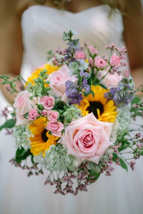 Pink Wedding Arrangements, Rose Quartz And Serenity Wedding, Port Renfrew, Purple Larkspur, Wildflower Weddings, Carnation Wedding, Wedding Bouquet Pink, Sunflower Bridal Bouquet, Lavender Wedding Theme