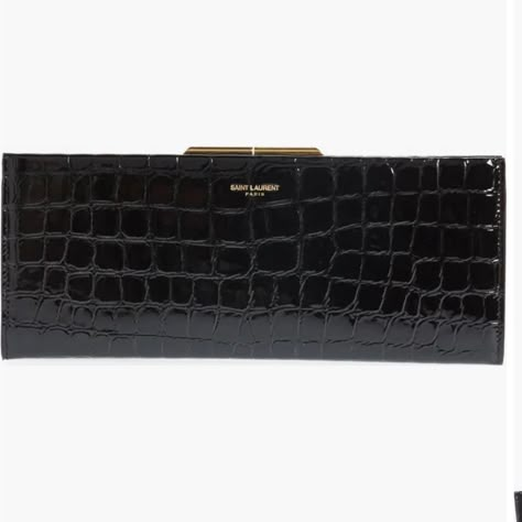 Ysl Crocodile Midnight Large Clutch Black Not Used, Gold Hardware Has Safety Stickers On It Bags Ysl, Ysl Clutch, Formal Clutch, Luxury Clutch, Large Clutch, Saint Laurent Bags, Zippered Clutch, Clutch Black, Yves Saint Laurent Bags