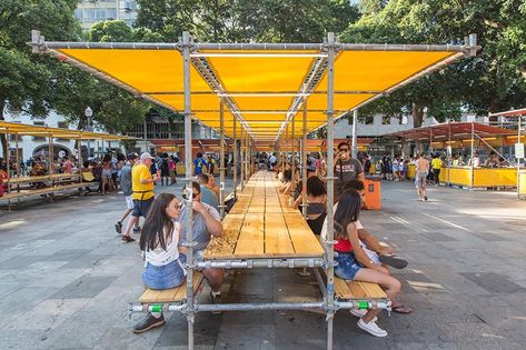 estúdio chão uses scaffolding to build temporary structures for festival in rio Temporary Market Architecture, Temporary Structures Architecture Design, Scaffold Architecture, Festival Structures, Festival Architecture, Scaffolding Architecture, Scaffolding Design, Tactical Urbanism, Temporary Architecture