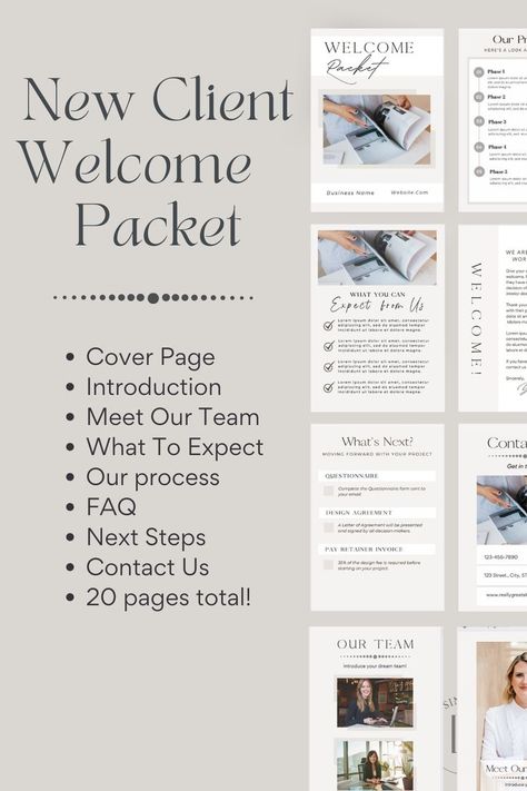 Business Welcome Packet, Salon Welcome Packet Ideas, Interior Design Client Welcome Packet, Interior Design Welcome Packet, Welcome Packets For New Clients, New Client Welcome Packet, Interior Design Business Plan, Client Welcome Packet, Real Estate Agent Marketing