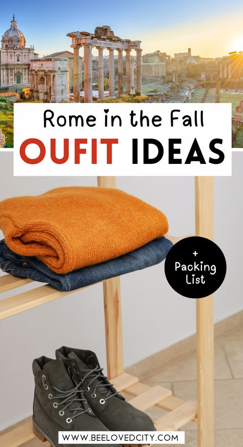 Planning your fall wardrobe for Rome? Layer up with chic trench coats, cozy sweaters, and comfortable walking shoes for exploring the city's cobblestone streets. Whether you're visiting in November or earlier in the season, our Rome fall outfit ideas will keep you stylish and warm. From versatile scarves to trendy jackets, our Rome packing list covers all the essentials for a fashionable and comfortable trip to Italy this fall. #RomeFallFashion #WhatToWearInRome #ItalyFallOutfits Outfits For Rome In October, What To Wear In Italy In November, Rome Fall Outfits, Rome In November, Rome Packing List, Autumn In Italy, Italy Outfits Fall, What To Wear In Rome, Italy In November